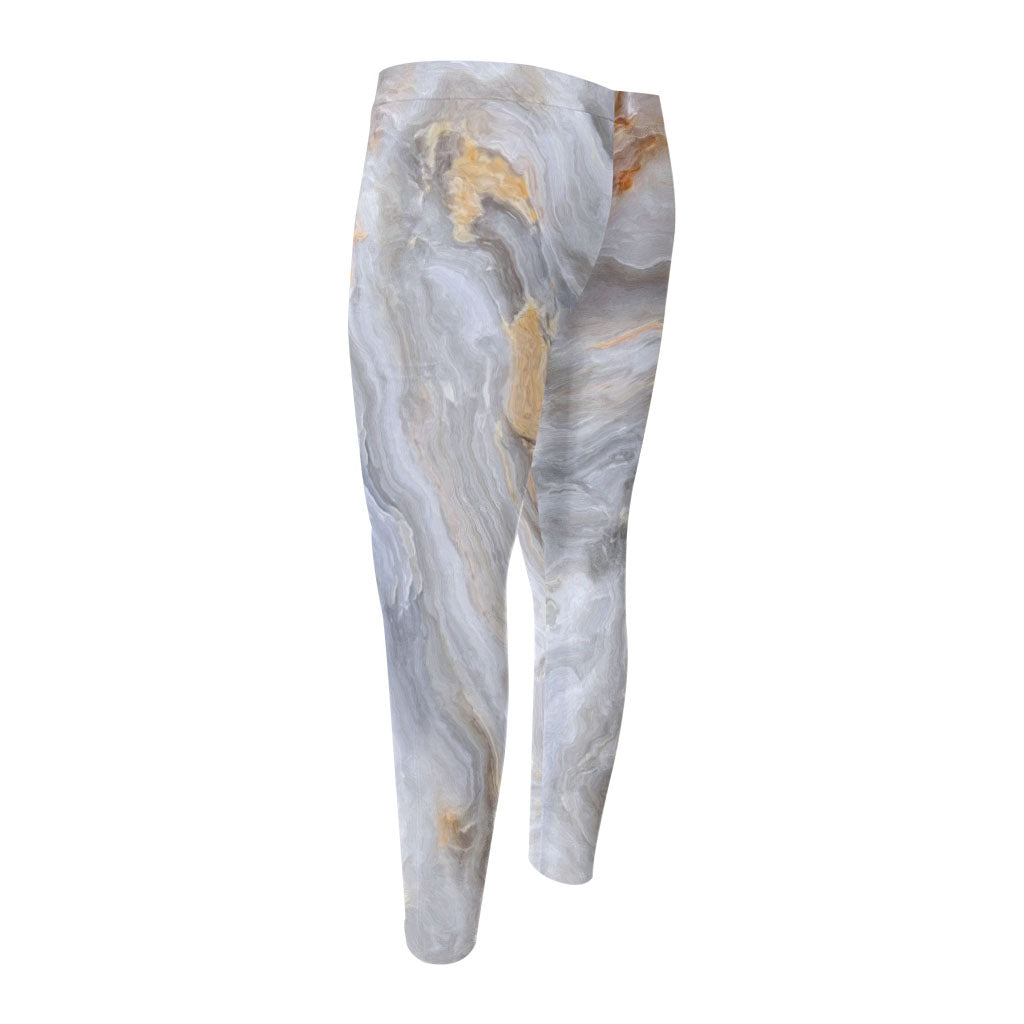 Grey Marble Print Men's Compression Pants