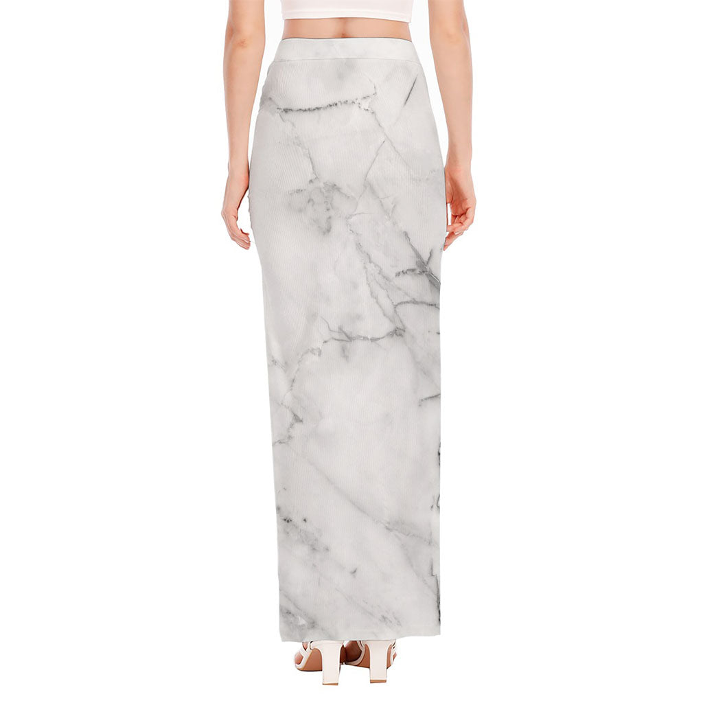 Grey Marble Stone Print High Slit Maxi Skirt