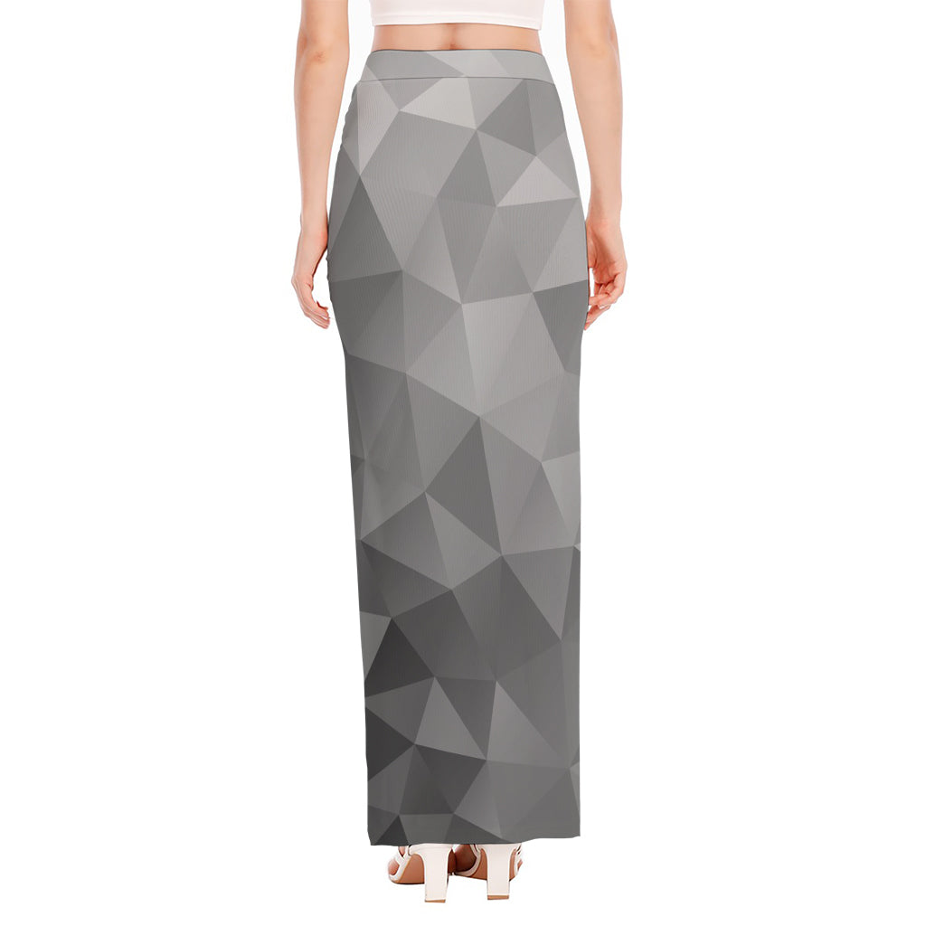 Grey Polygonal Geometric Print High Slit Maxi Skirt