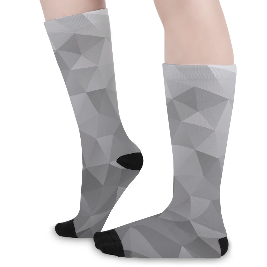 Grey Polygonal Geometric Print Long Socks