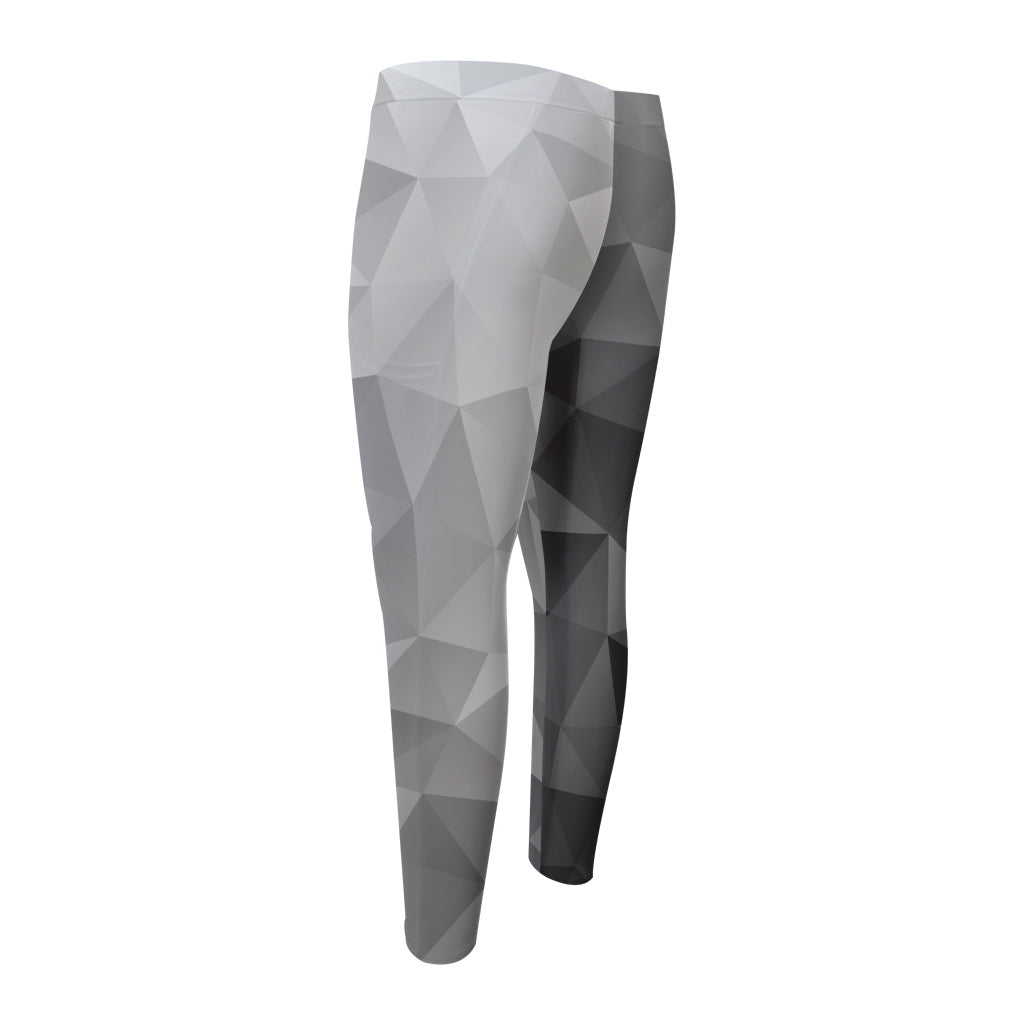 Grey Polygonal Geometric Print Men's Compression Pants