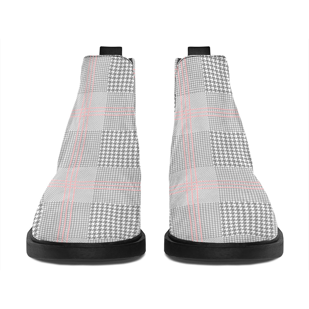 Grey Prince of Wales Check Print Flat Ankle Boots