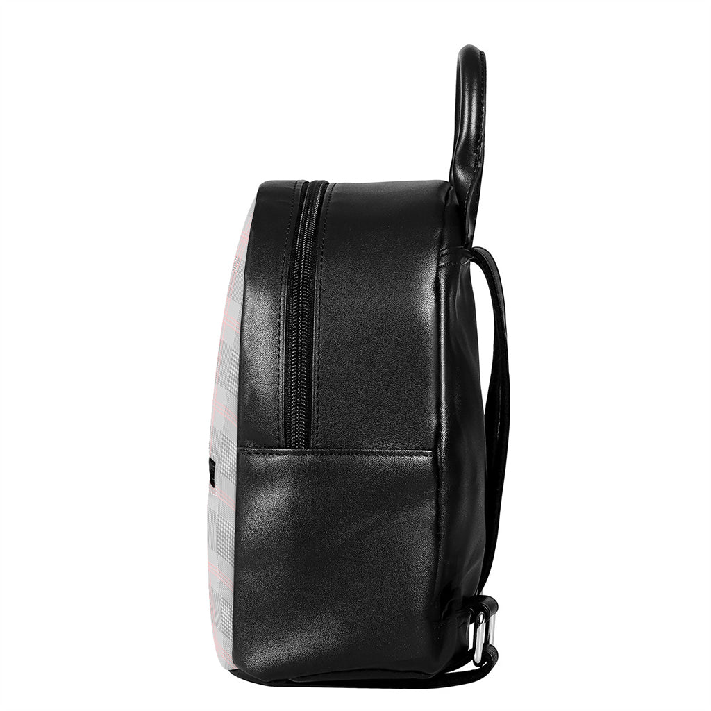 Grey Prince of Wales Check Print Leather Backpack