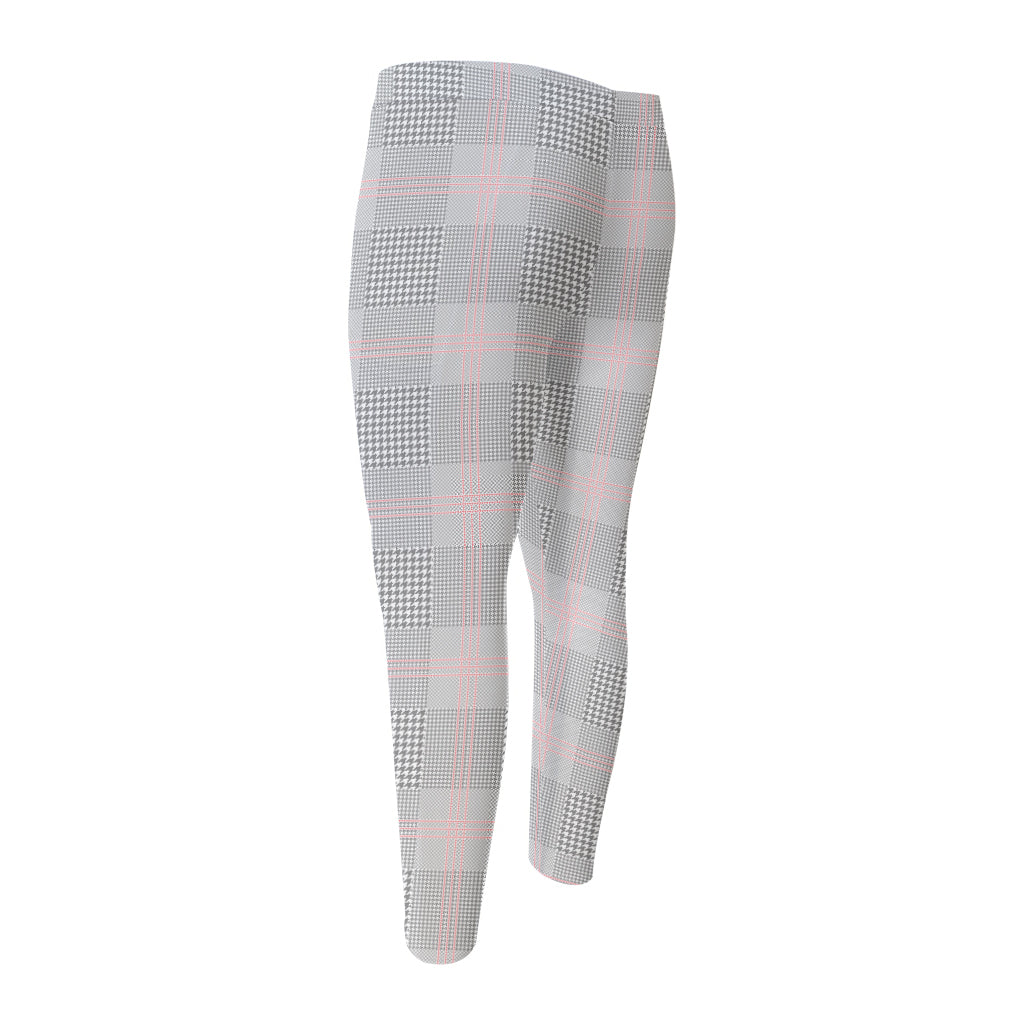 Grey Prince of Wales Check Print Men's Compression Pants