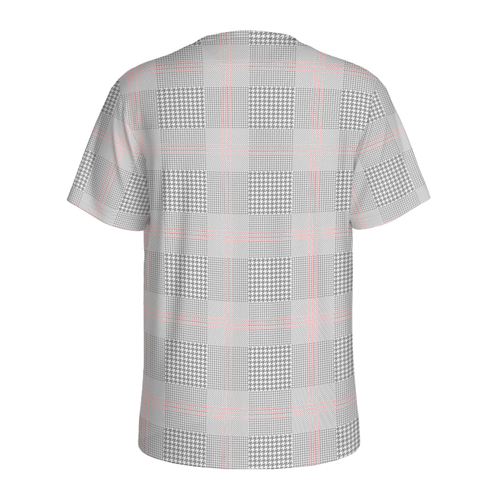 Grey Prince of Wales Check Print Men's Sports T-Shirt
