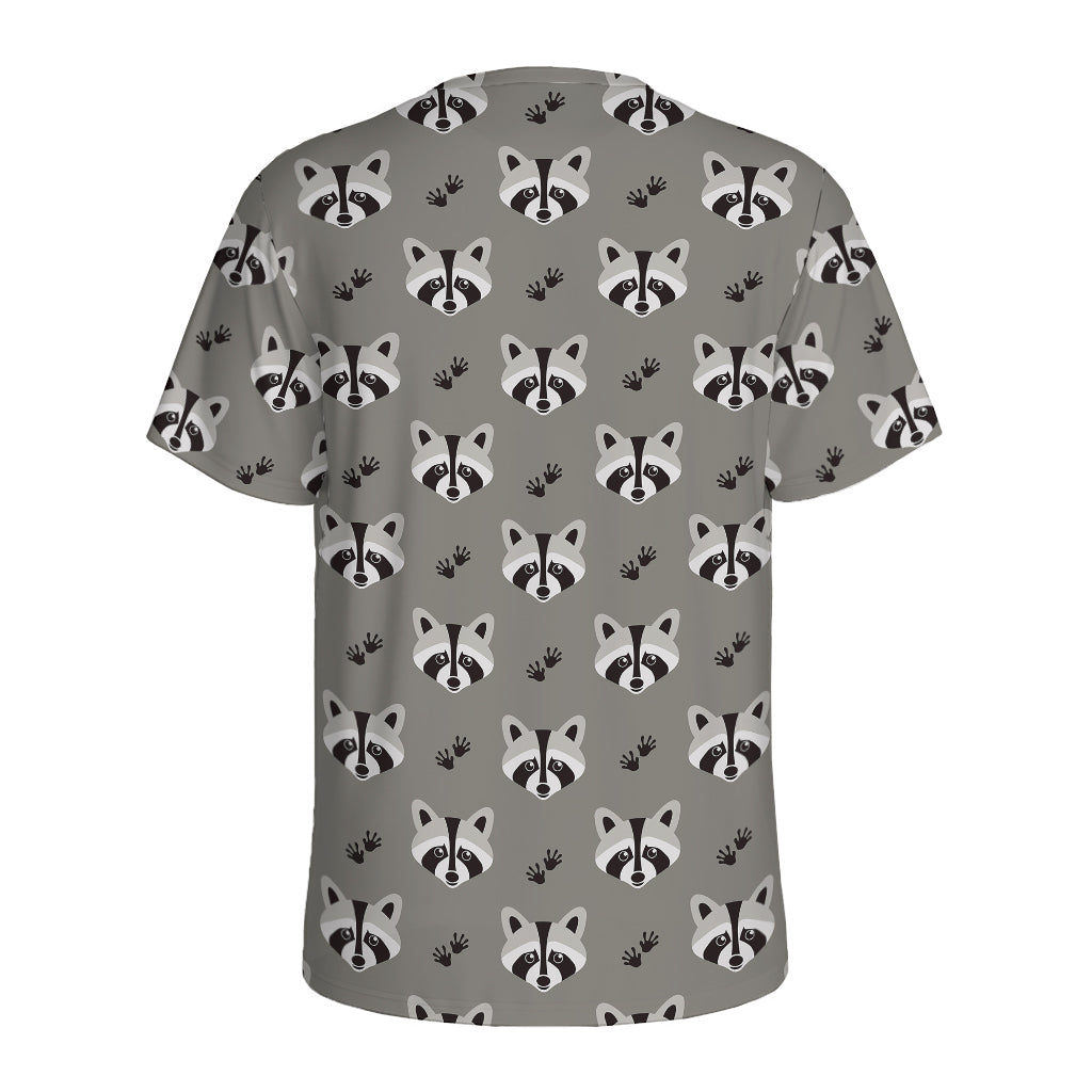 Grey Raccoon Pattern Print Men's Sports T-Shirt