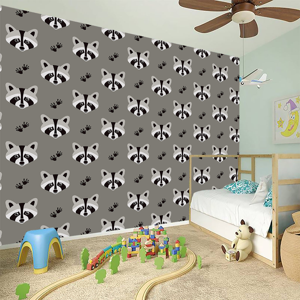 Grey Raccoon Pattern Print Wall Sticker
