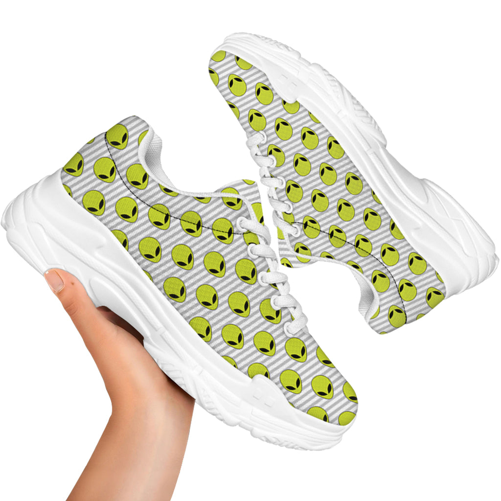 Grey Striped Alien Pattern Print White Chunky Shoes