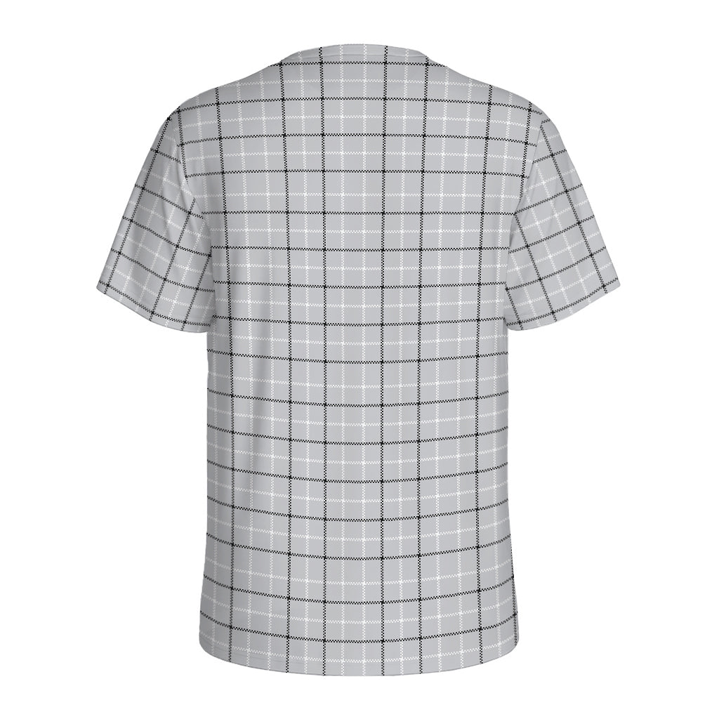 Grey Tattersall Pattern Print Men's Sports T-Shirt