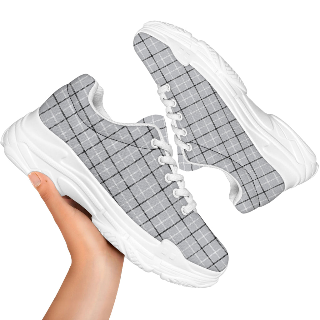Grey Tattersall Pattern Print White Chunky Shoes