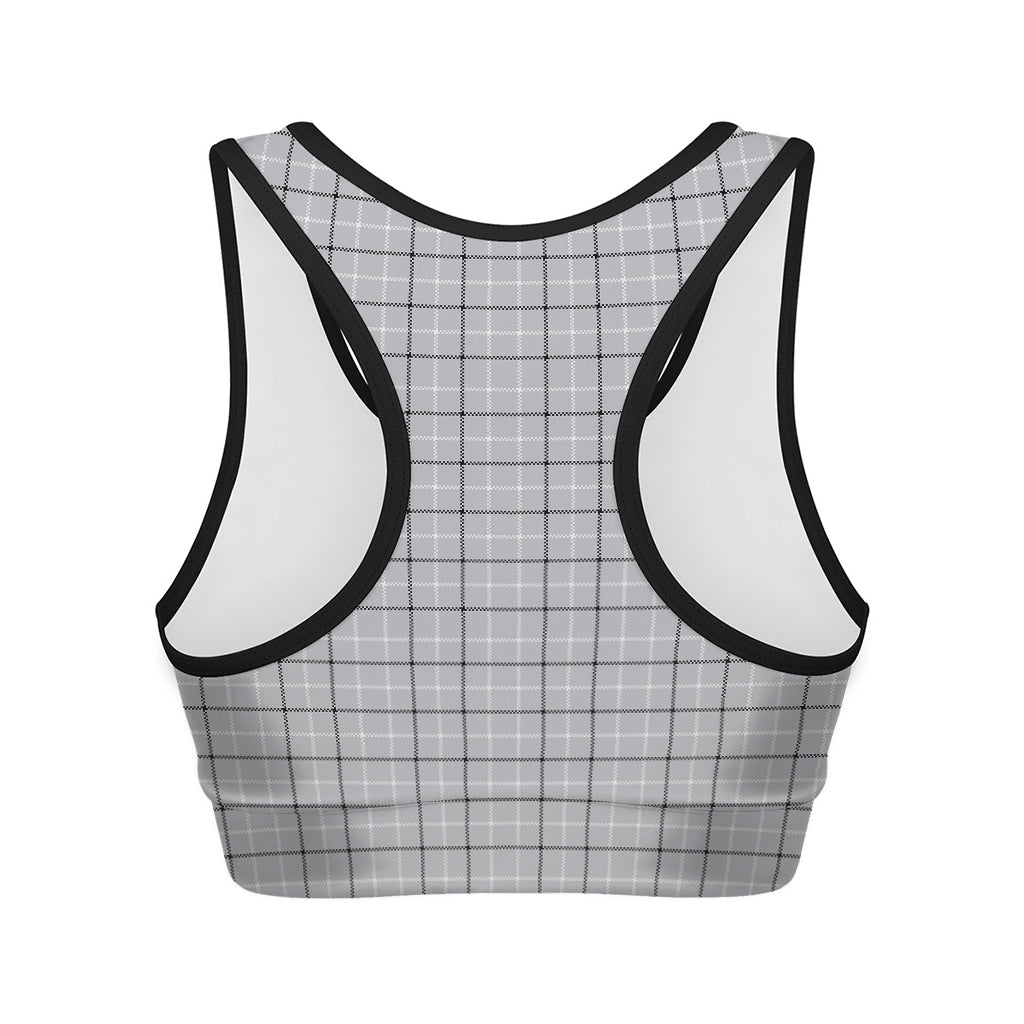 Grey Tattersall Pattern Print Women's Sports Bra