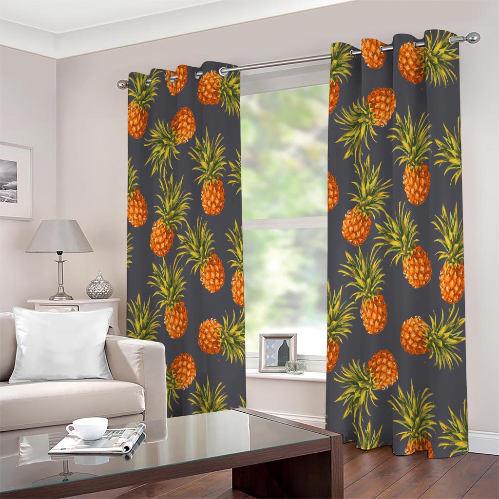 Grey Watercolor Pineapple Pattern Print Extra Wide Grommet Curtains