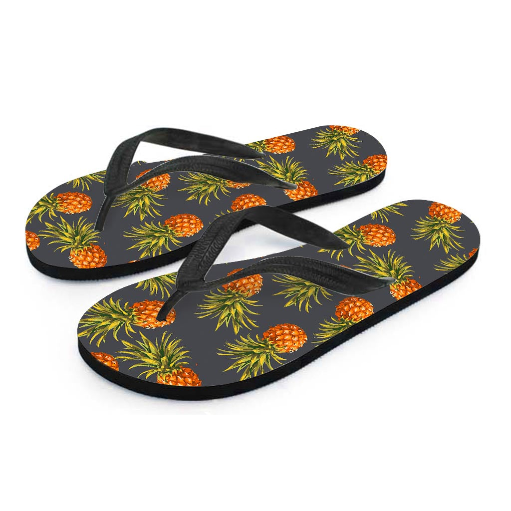 Grey Watercolor Pineapple Pattern Print Flip Flops