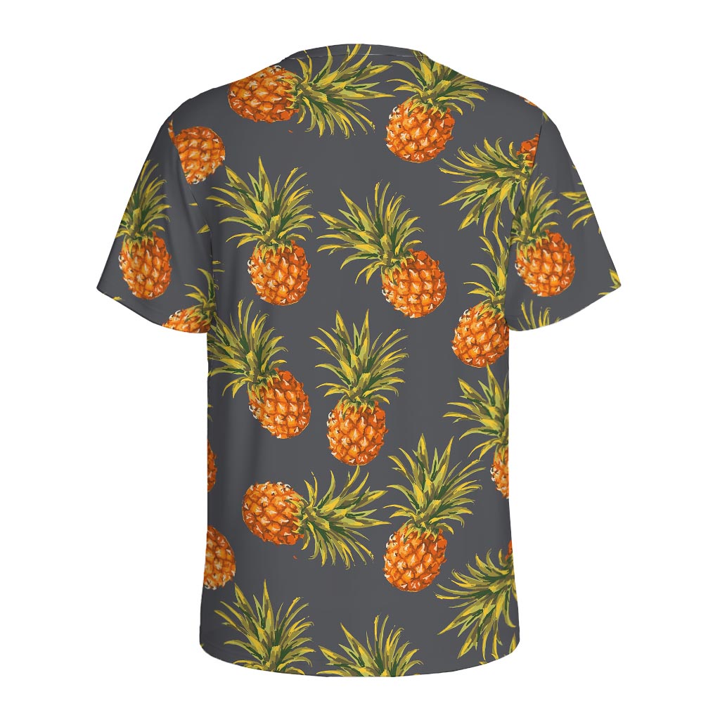 Grey Watercolor Pineapple Pattern Print Men's Sports T-Shirt