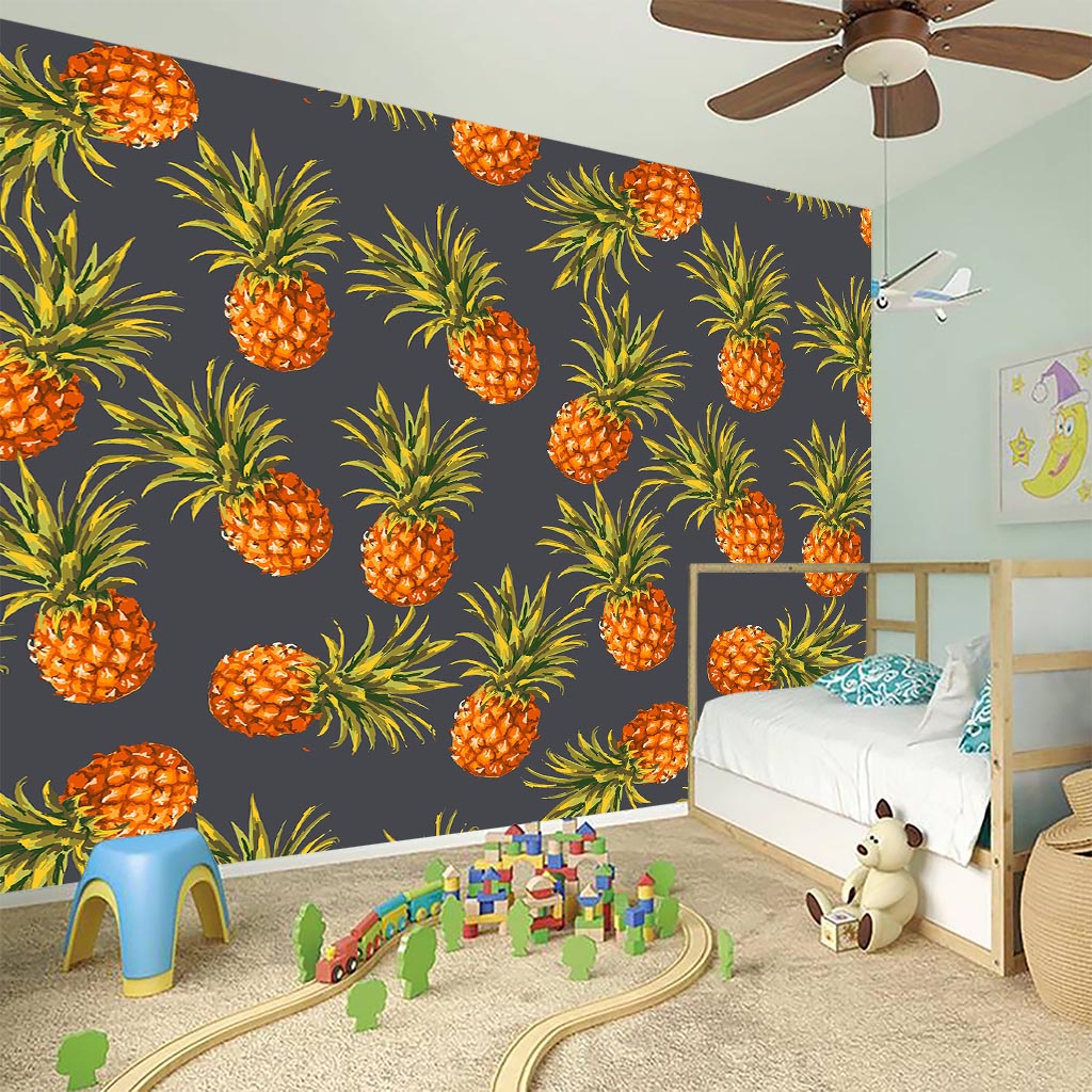Grey Watercolor Pineapple Pattern Print Wall Sticker