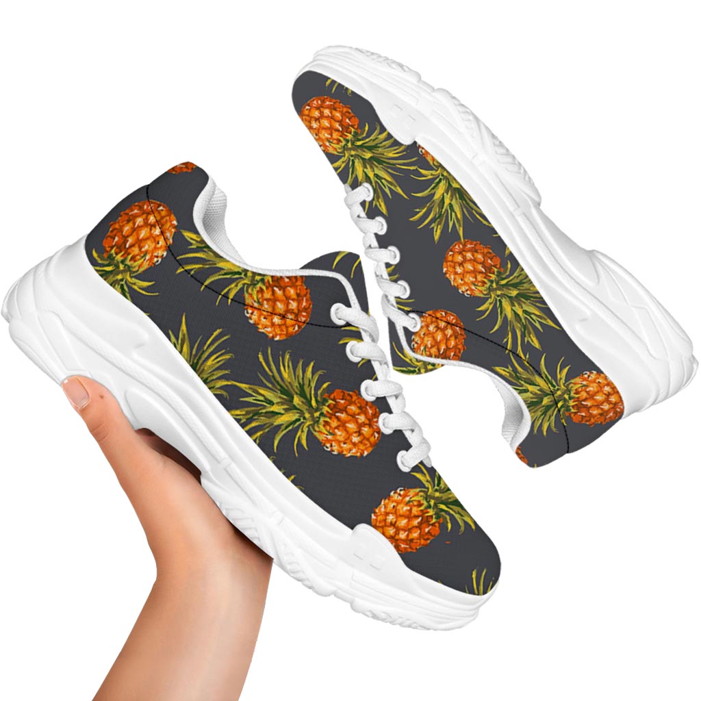 Grey Watercolor Pineapple Pattern Print White Chunky Shoes