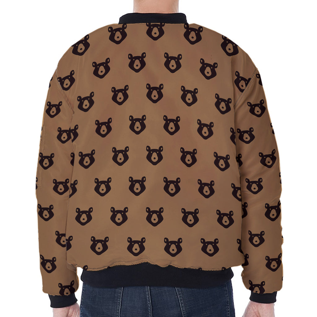 Grizzly Bear Pattern Print Zip Sleeve Bomber Jacket
