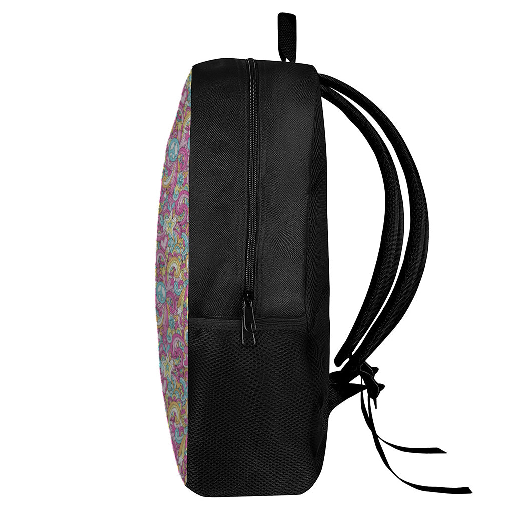 Groovy Girly Peace Pattern Print 17 Inch Backpack