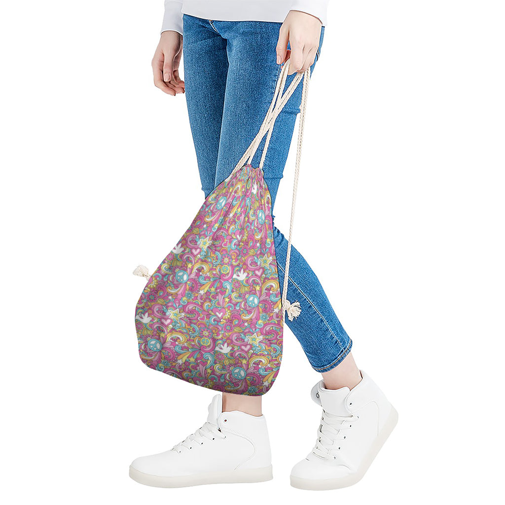 Groovy Girly Peace Pattern Print Drawstring Bag