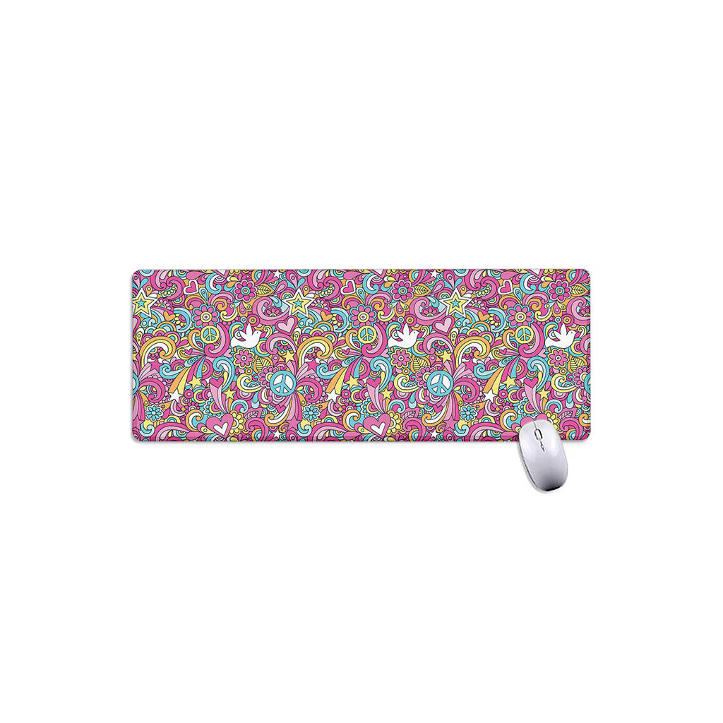 Groovy Girly Peace Pattern Print Extended Mouse Pad
