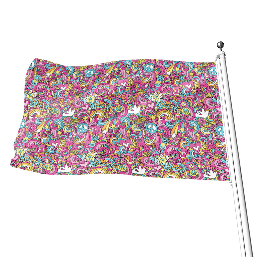 Groovy Girly Peace Pattern Print Flag