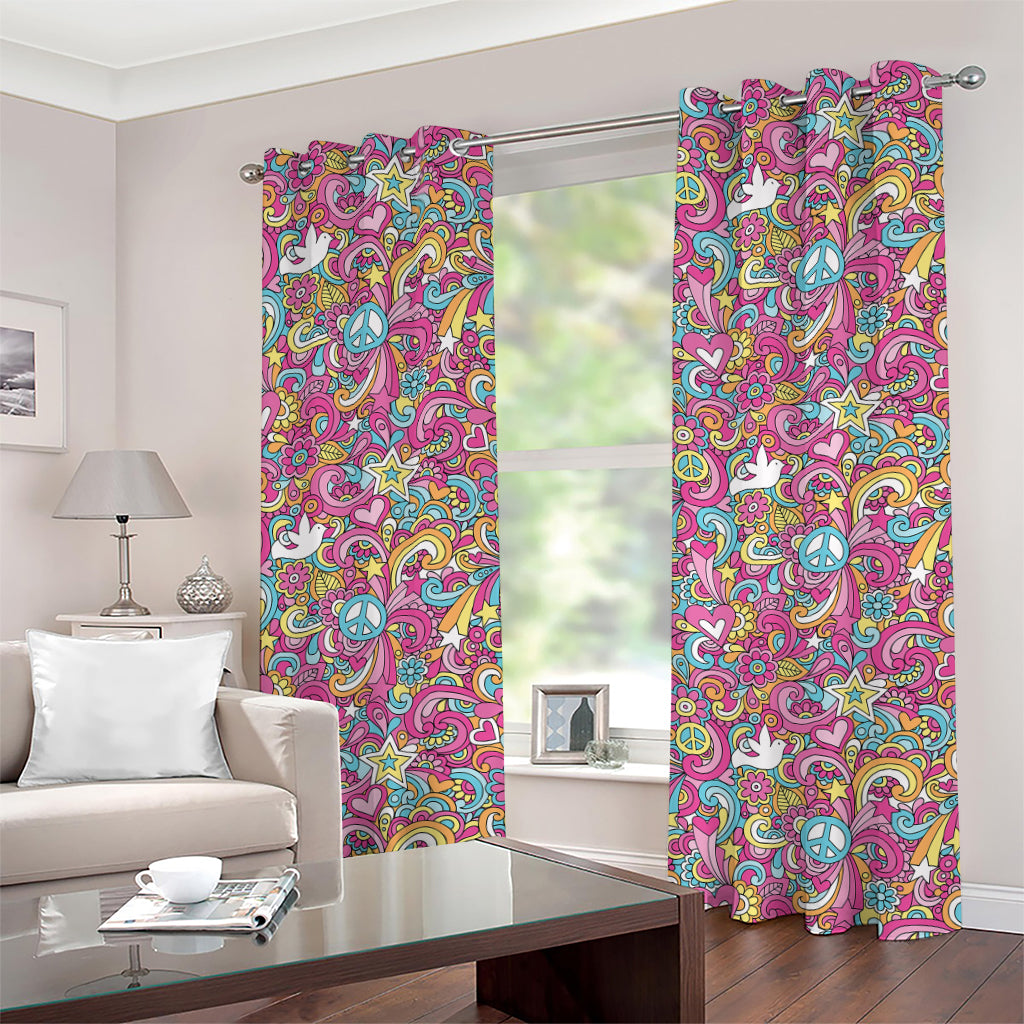 Groovy Girly Peace Pattern Print Grommet Curtains