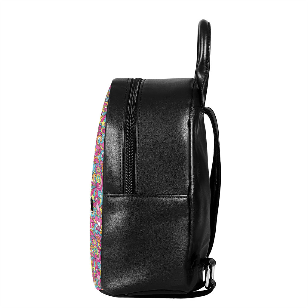 Groovy Girly Peace Pattern Print Leather Backpack