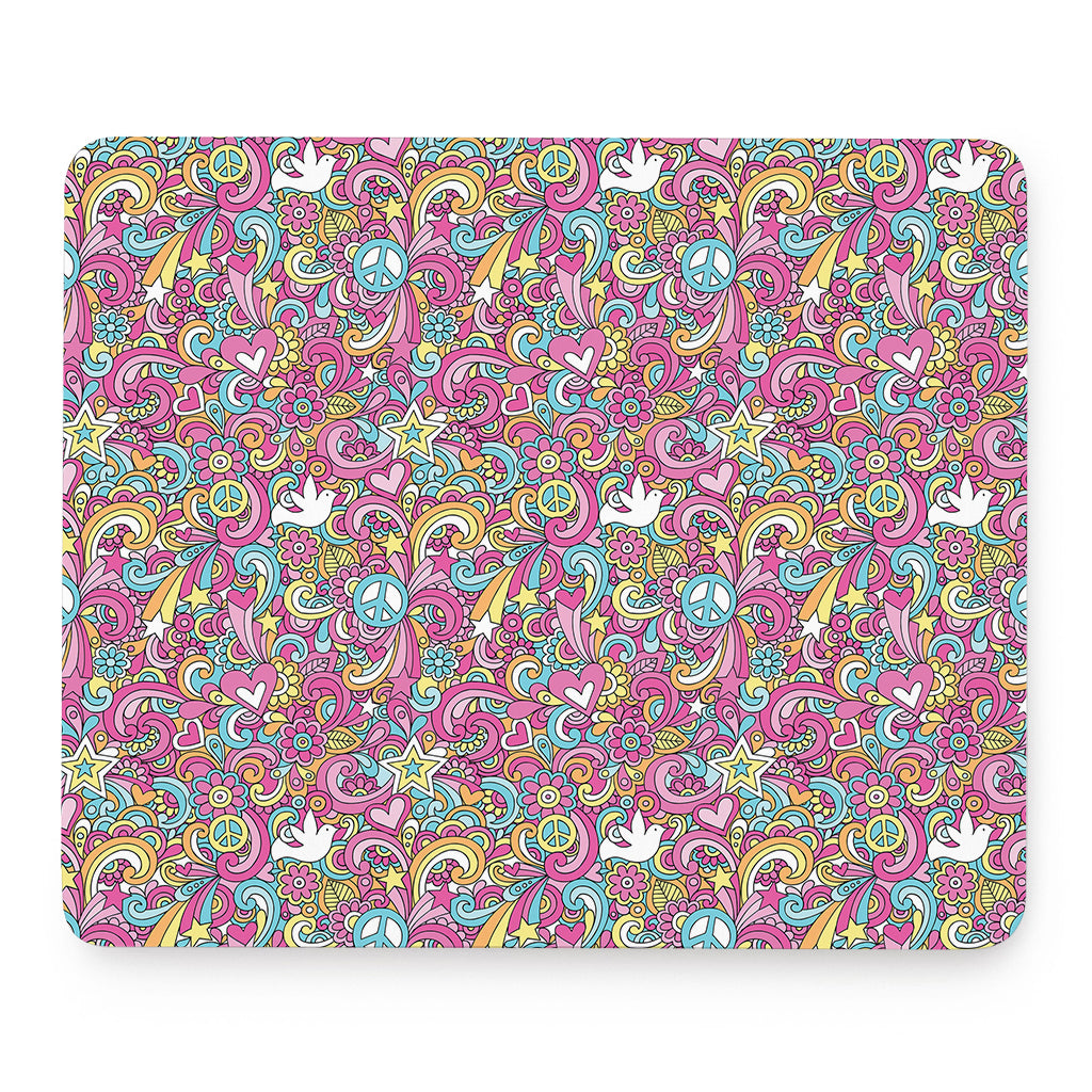 Groovy Girly Peace Pattern Print Mouse Pad
