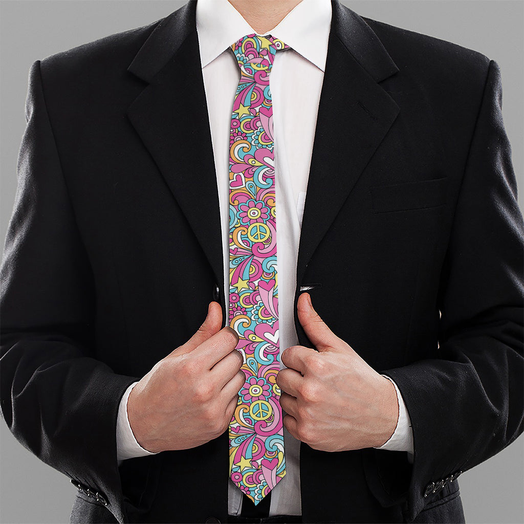 Groovy Girly Peace Pattern Print Necktie