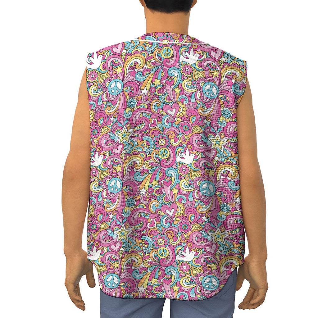 Groovy Girly Peace Pattern Print Sleeveless Baseball Jersey