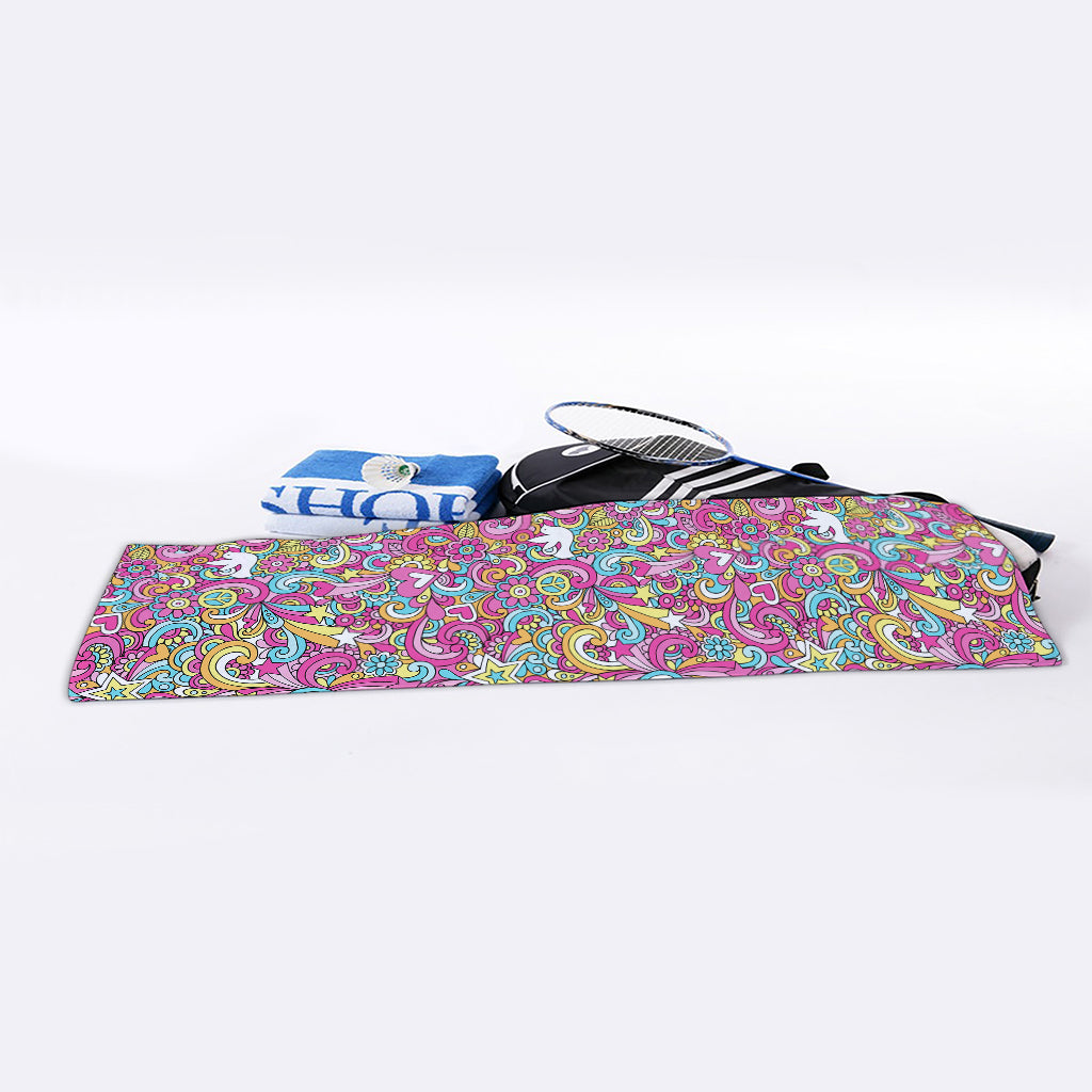 Groovy Girly Peace Pattern Print Sports Towel