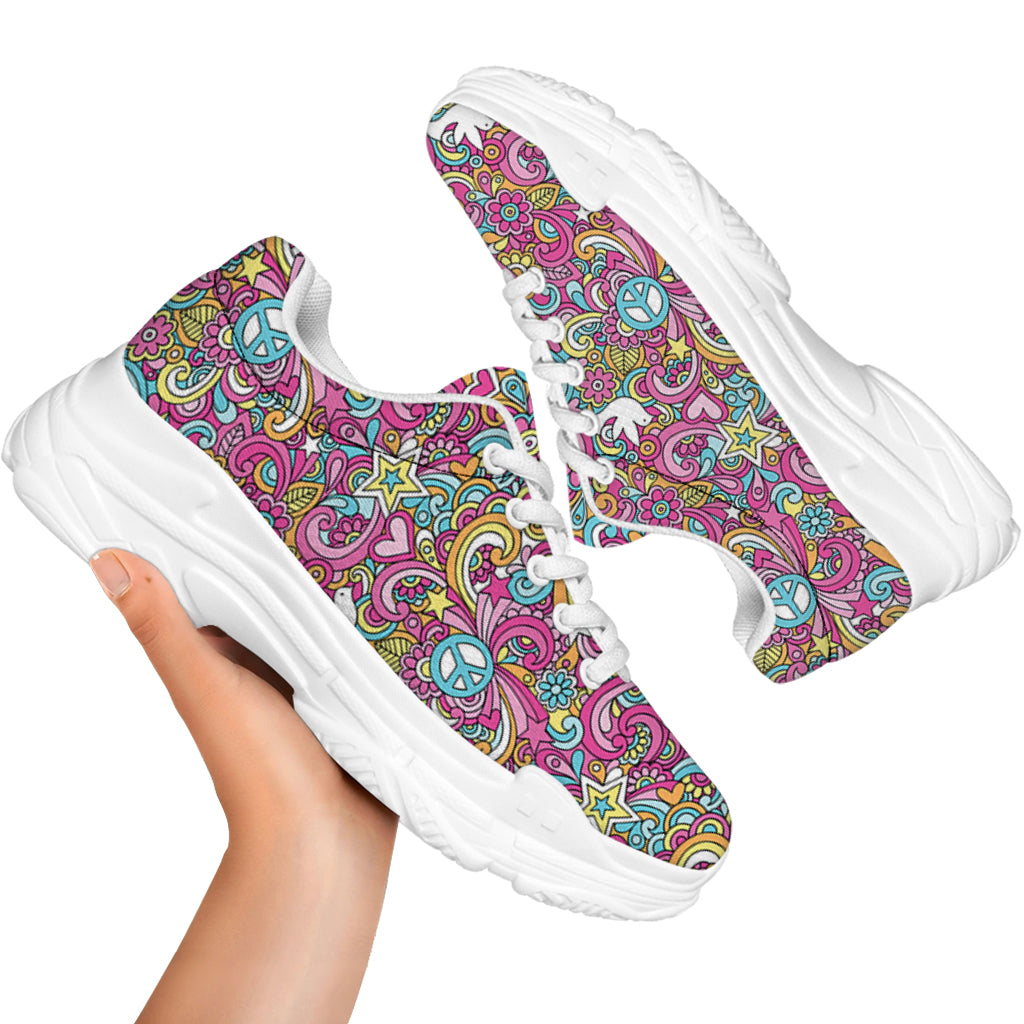 Groovy Girly Peace Pattern Print White Chunky Shoes