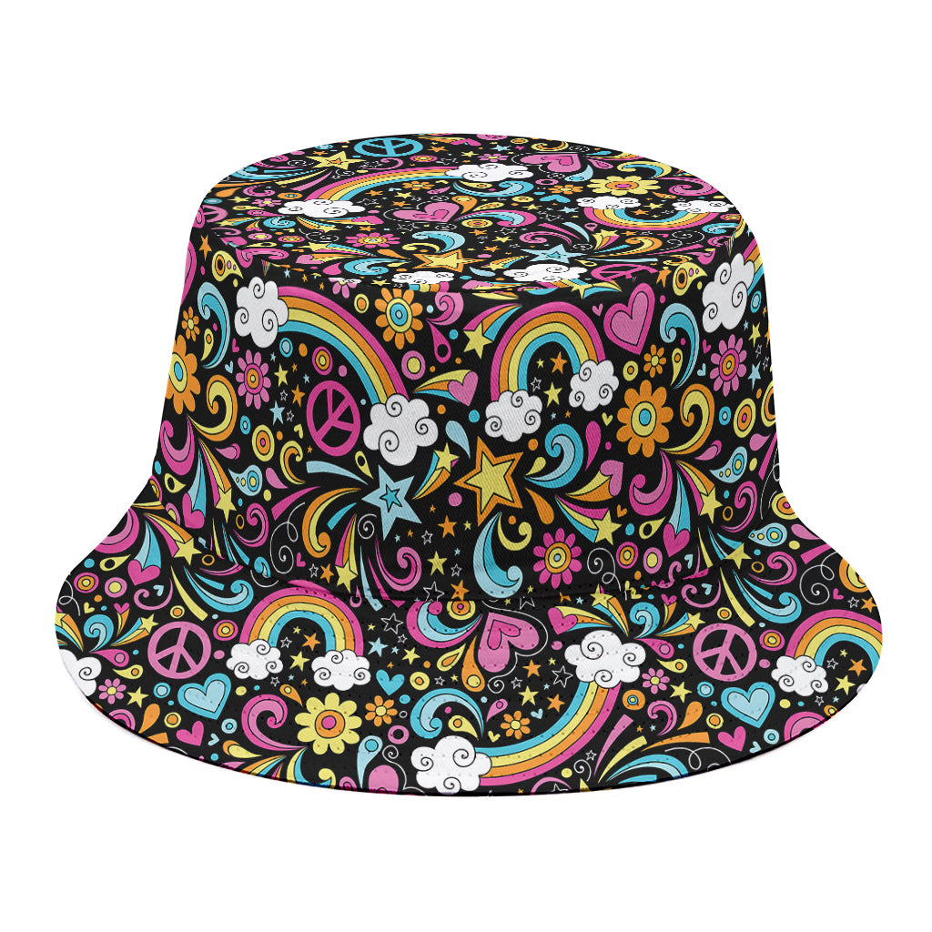 Groovy Hippie Peace Pattern Print Bucket Hat