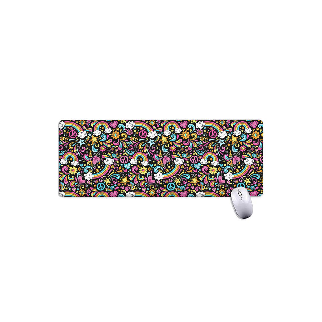 Groovy Hippie Peace Pattern Print Extended Mouse Pad