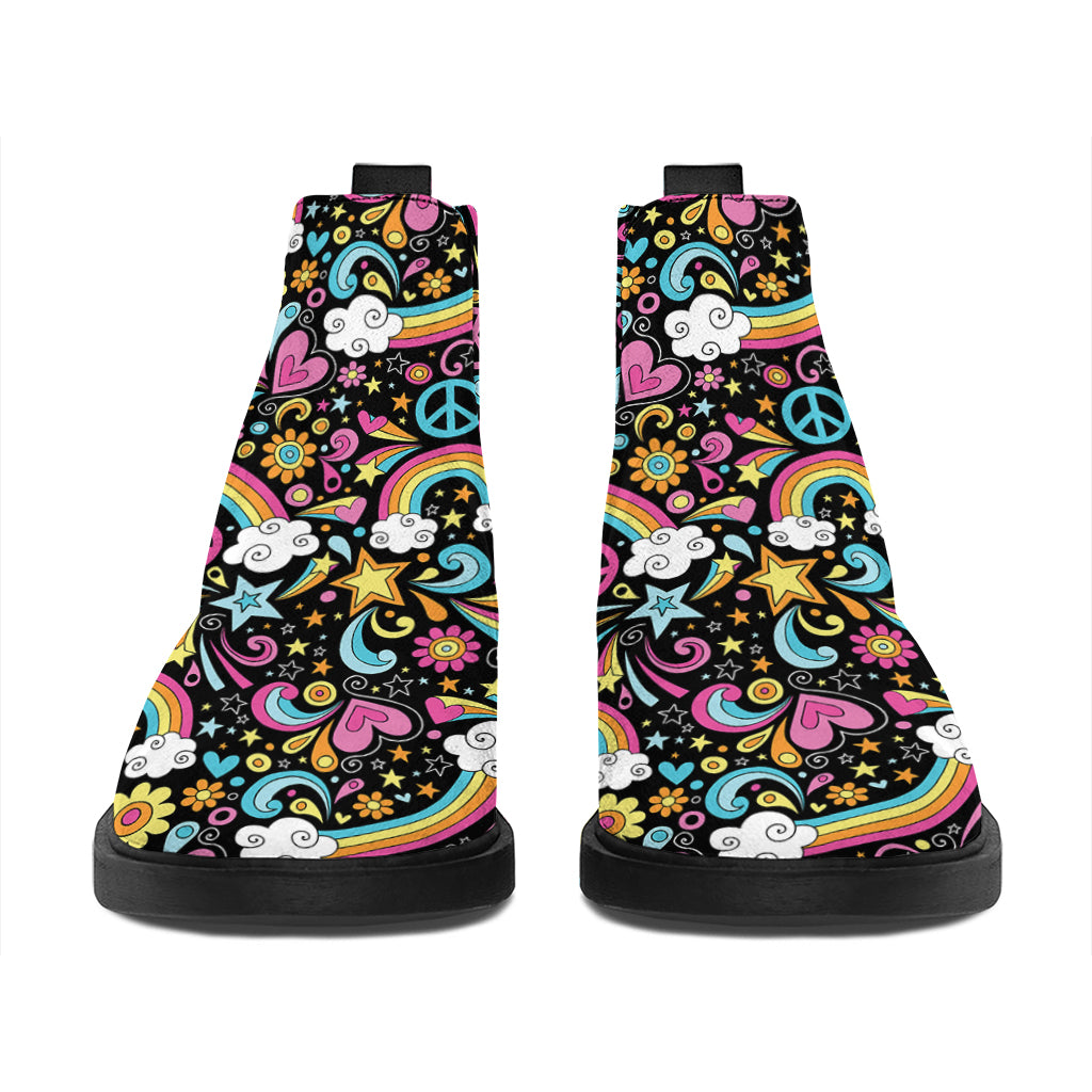 Groovy Hippie Peace Pattern Print Flat Ankle Boots