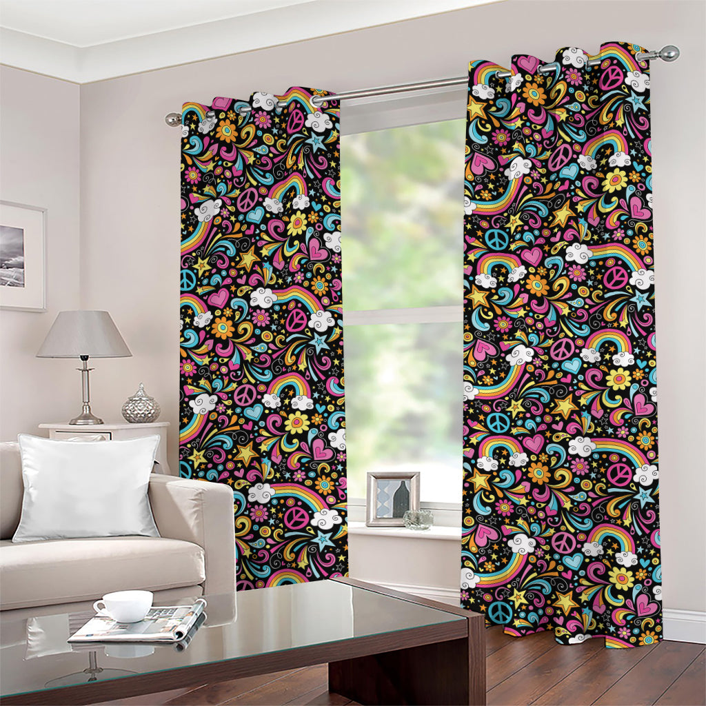 Groovy Hippie Peace Pattern Print Grommet Curtains