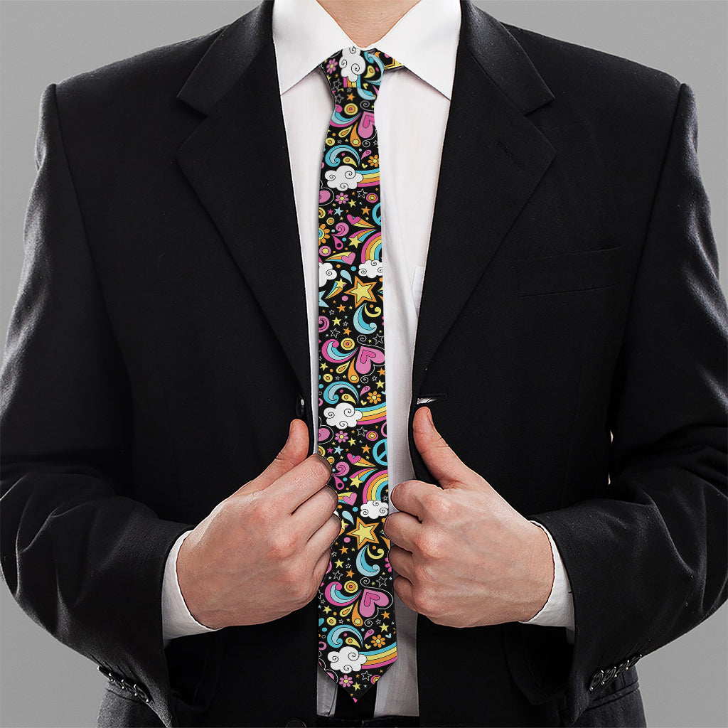 Groovy Hippie Peace Pattern Print Necktie
