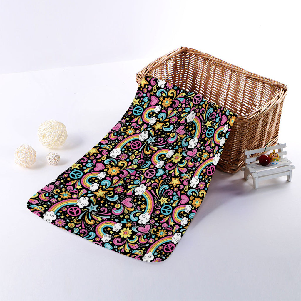 Groovy Hippie Peace Pattern Print Towel