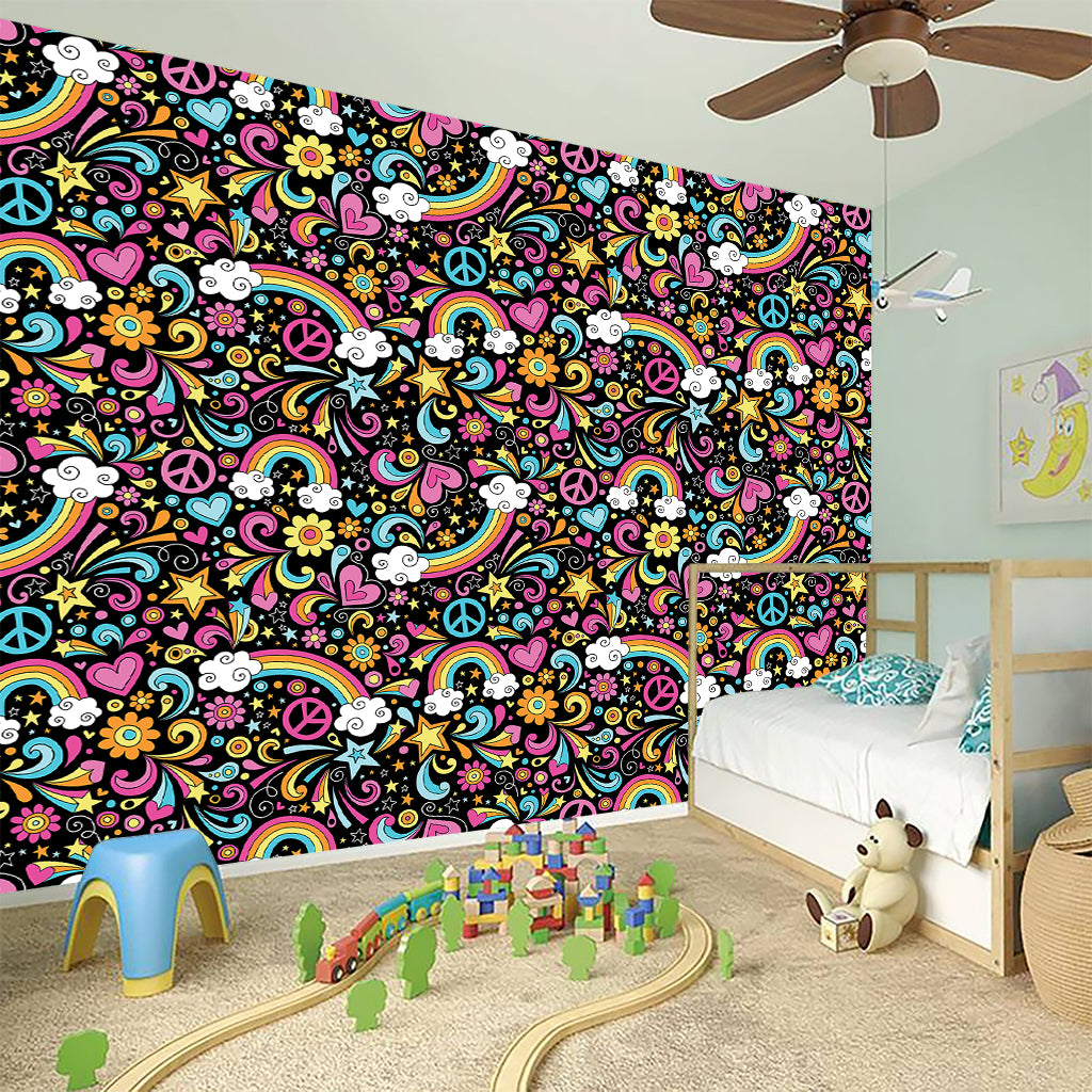 Groovy Hippie Peace Pattern Print Wall Sticker