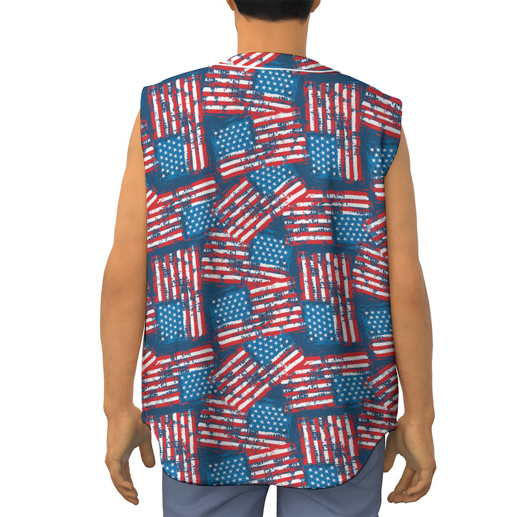 Grunge American Flag Pattern Print Sleeveless Baseball Jersey