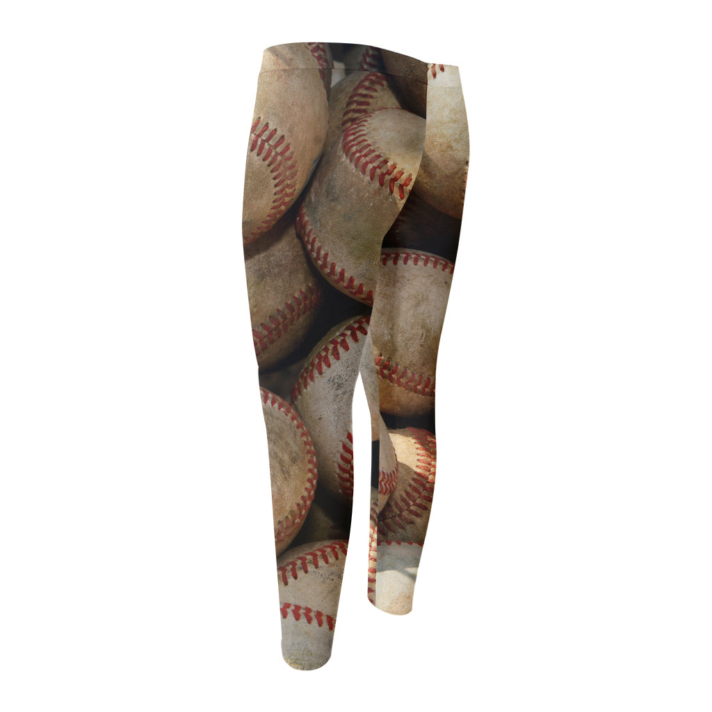 Grunge Baseballs Print Men's Compression Pants