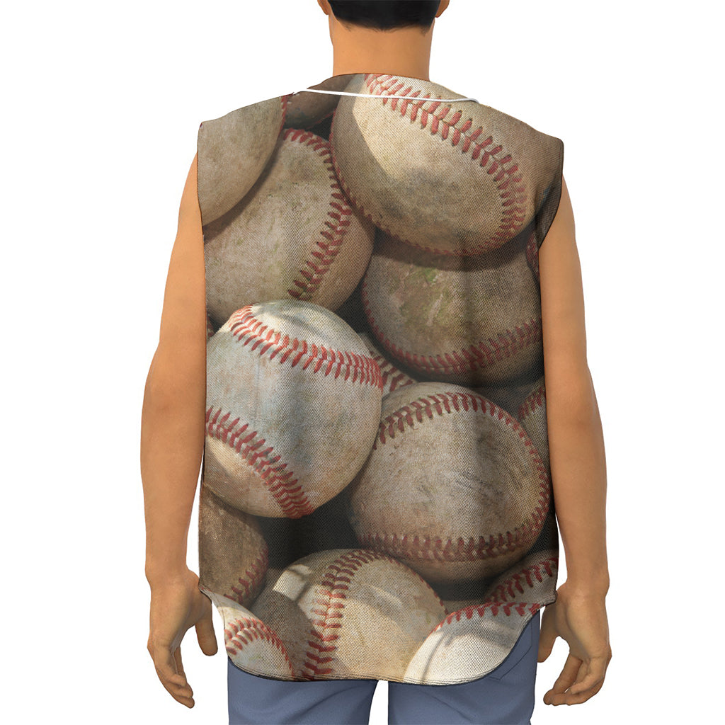 Grunge Baseballs Print Sleeveless Baseball Jersey