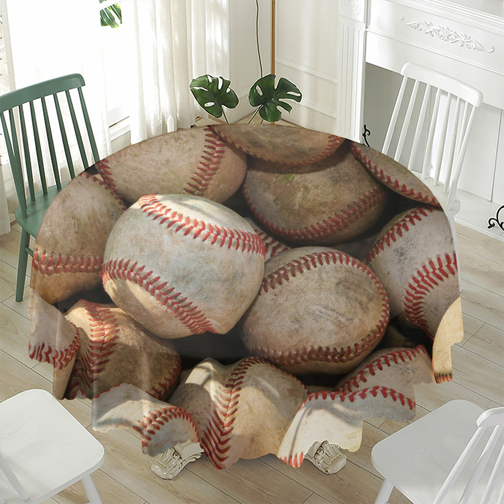 Grunge Baseballs Print Waterproof Round Tablecloth