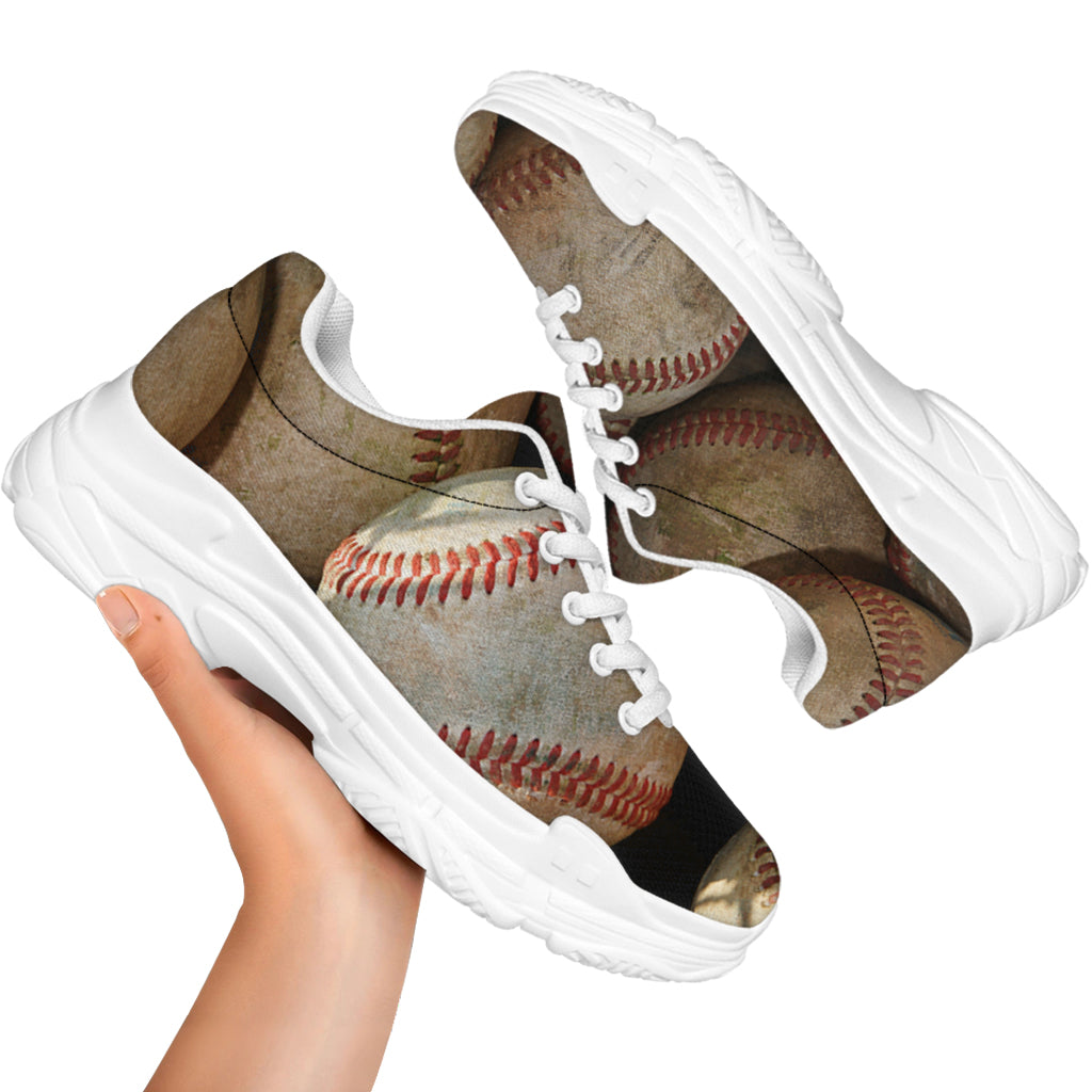 Grunge Baseballs Print White Chunky Shoes