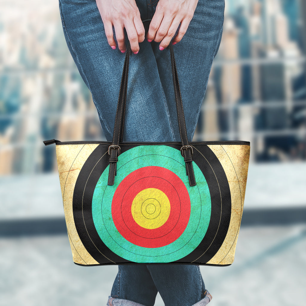Grunge Bullseye Target Print Leather Tote Bag