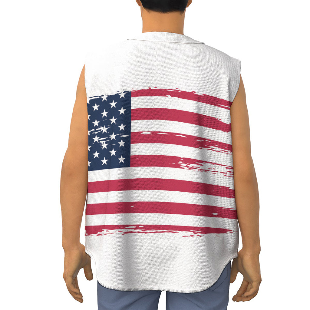 Grunge Flag Of USA Print Sleeveless Baseball Jersey