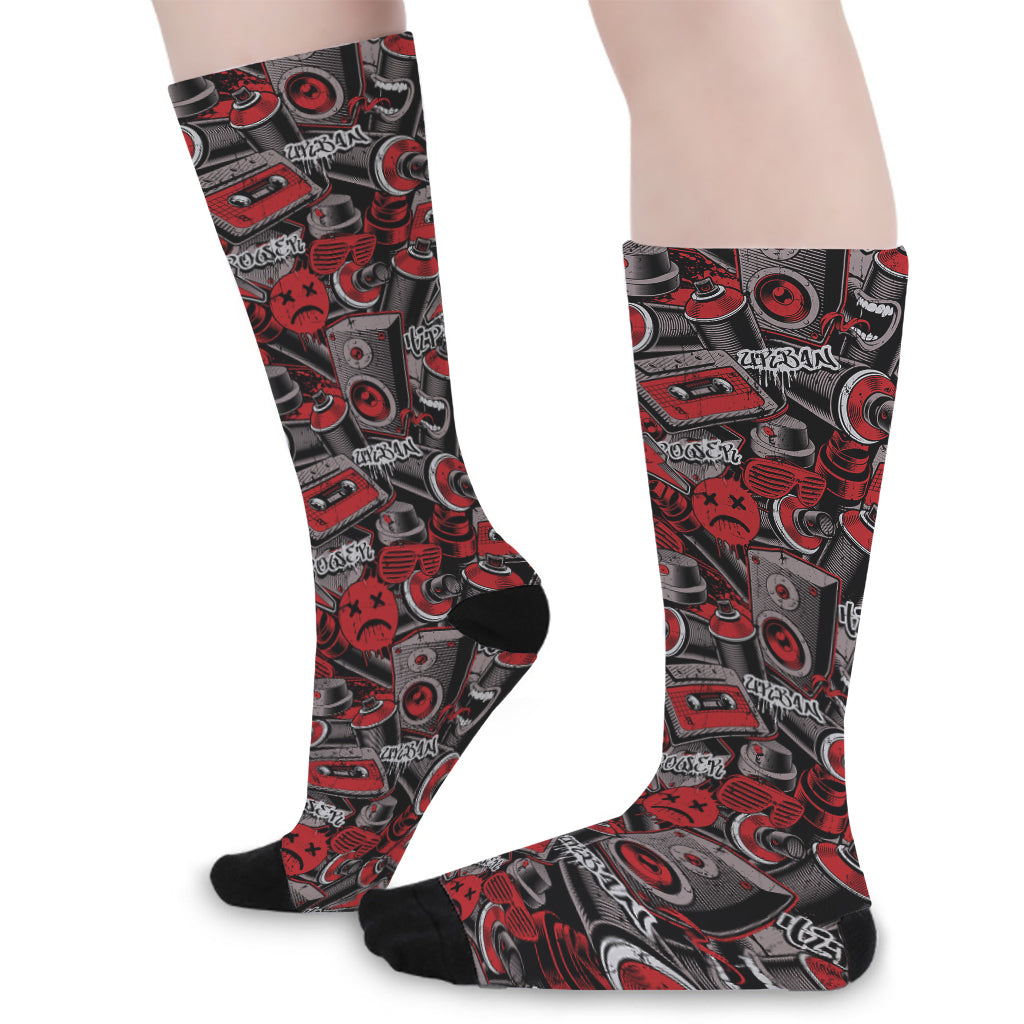 Grunge Graffiti Pattern Print Long Socks