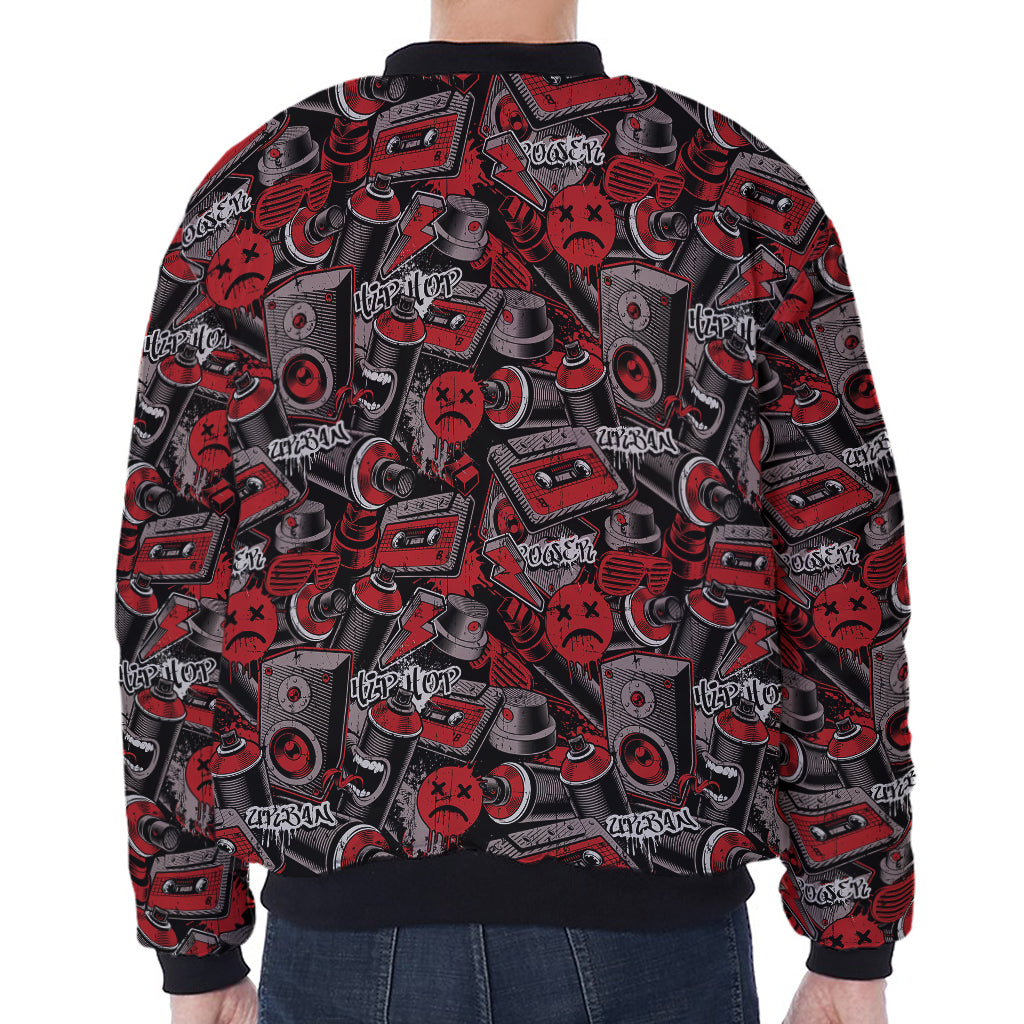 Grunge Graffiti Pattern Print Zip Sleeve Bomber Jacket