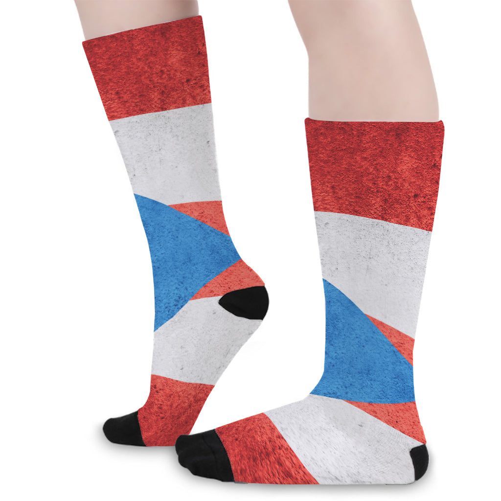 Grunge Puerto Rican Flag Print Long Socks