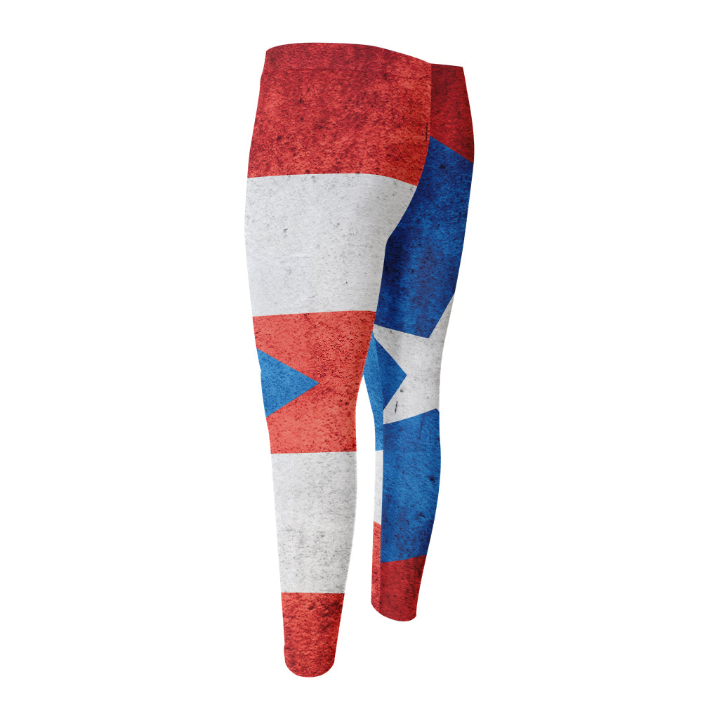 Grunge Puerto Rican Flag Print Men's Compression Pants